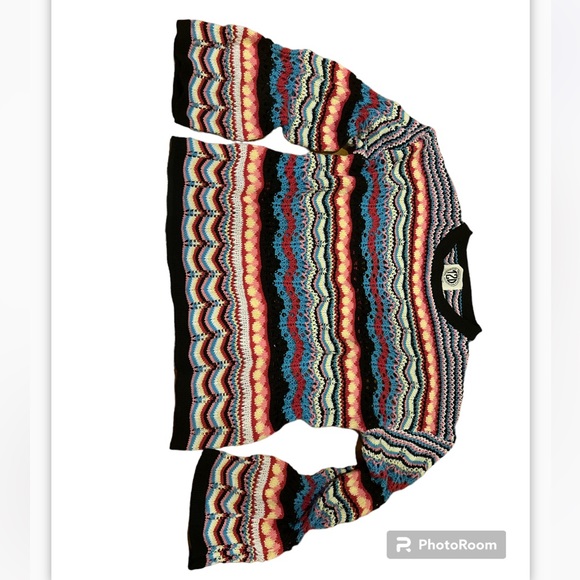 TEES2URDOOR women’s Multi Stripe Macrame Sweater - Picture 4 of 10